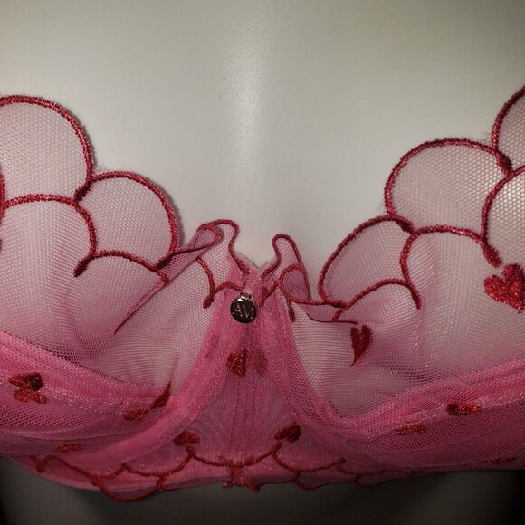 Adore Me Bra Womens 44D Pink Hearts Lace Mesh Balconette Underwire BR-12318-BAL - Picture 5 of 10